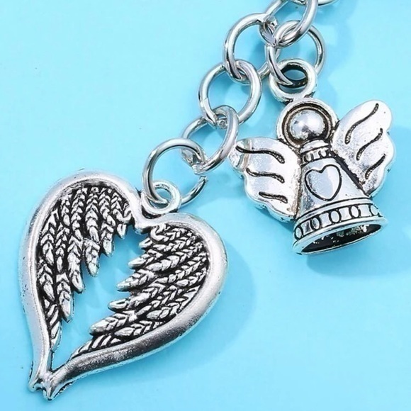 Angel Heart Wings Charm Keychain Silver Plated - Picture 4 of 6